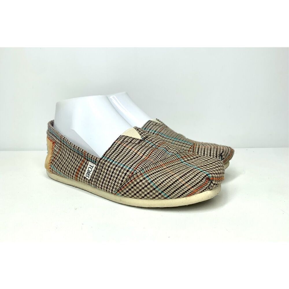 Toms Classic Academy Multi Plaid Slip On Shoes Flats Browns Corduroy Women 7